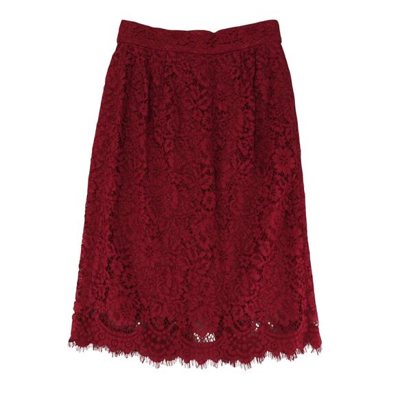 J.Crew Pintucked Pencil Skirt Floral Lace F8660 Midi Pleated‎ Red Women's Size 4 - Picture 1 of 6